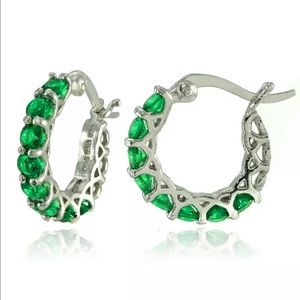 New Yellow Gold Plated Emerald Hoop Earrings
